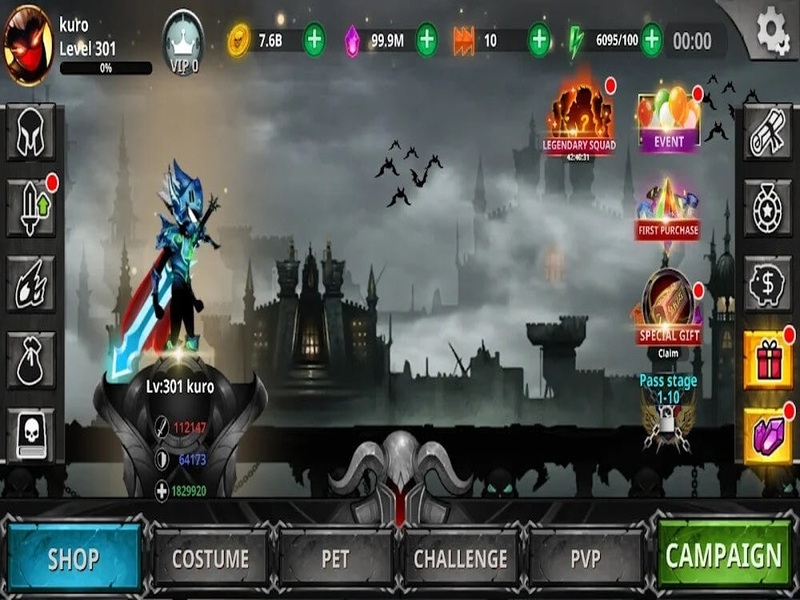 Lối Chơi Chặt Chém Tốc Độ Cao Trong Hack Stickman Legends