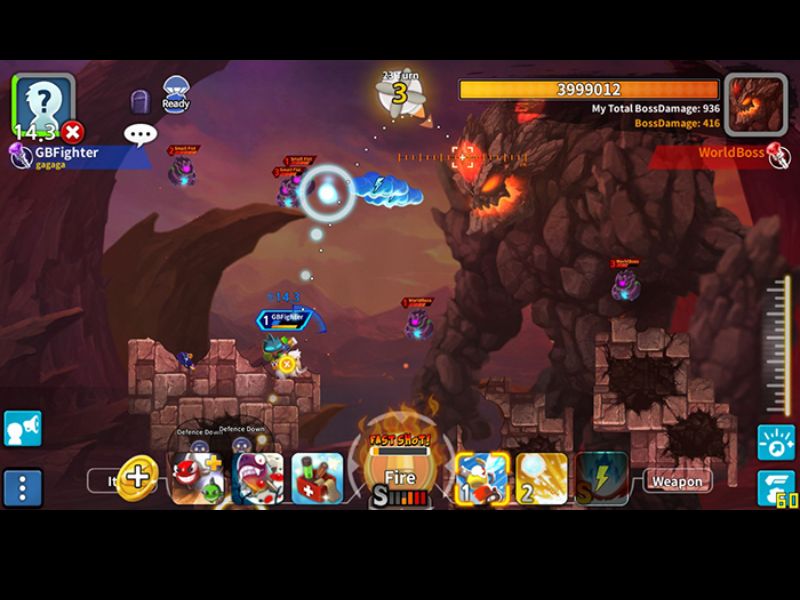 Lối chơi chiến thuật kết hợp tọa độ với Gunbound Legend Vua Tọa Độ Mod APK
