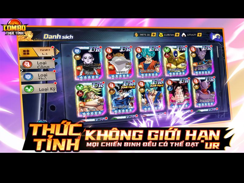 Dàn nhân vật đa dạng trong Hack Combo Thức Tỉnh Huyền Thoại